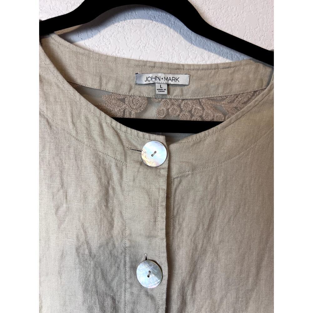 Chic John Mark 100% Linen Tunic Top with Lace Women's Large - Picture 4 of 11